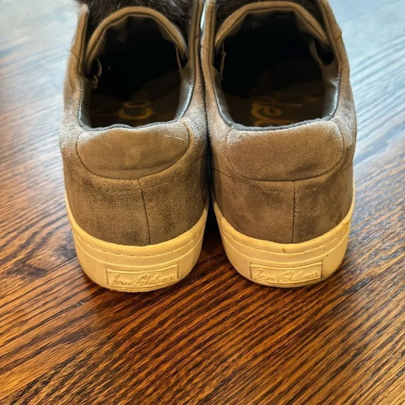 Sam Edelman Leya gray suede faux fur puff ball pull on sneakers. Size 8.5. - Picture 3 of 6